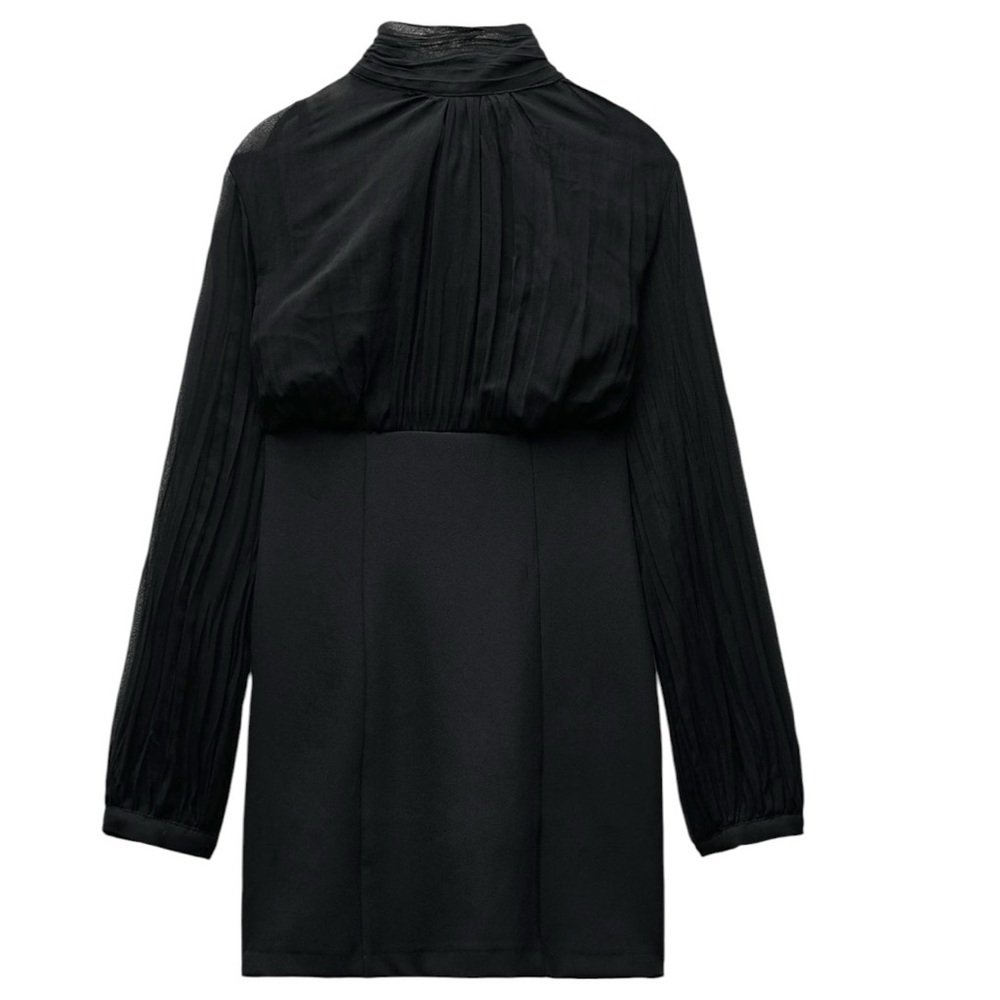🖤 ZARA Black Sheer Tie-Neck Mini Dress – Size M – Elegant Chic